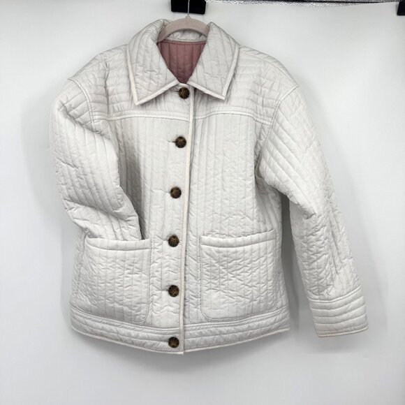 Lucky Brand Reversible Quilted Barn Jacket in Ivory Rose Pink Woman’s size smal - Picture 1 of 15